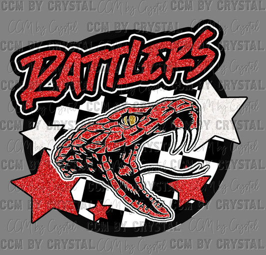Rattlers Faux Glitter Red Ready to Press DTF Transfers Sublimation Transfers