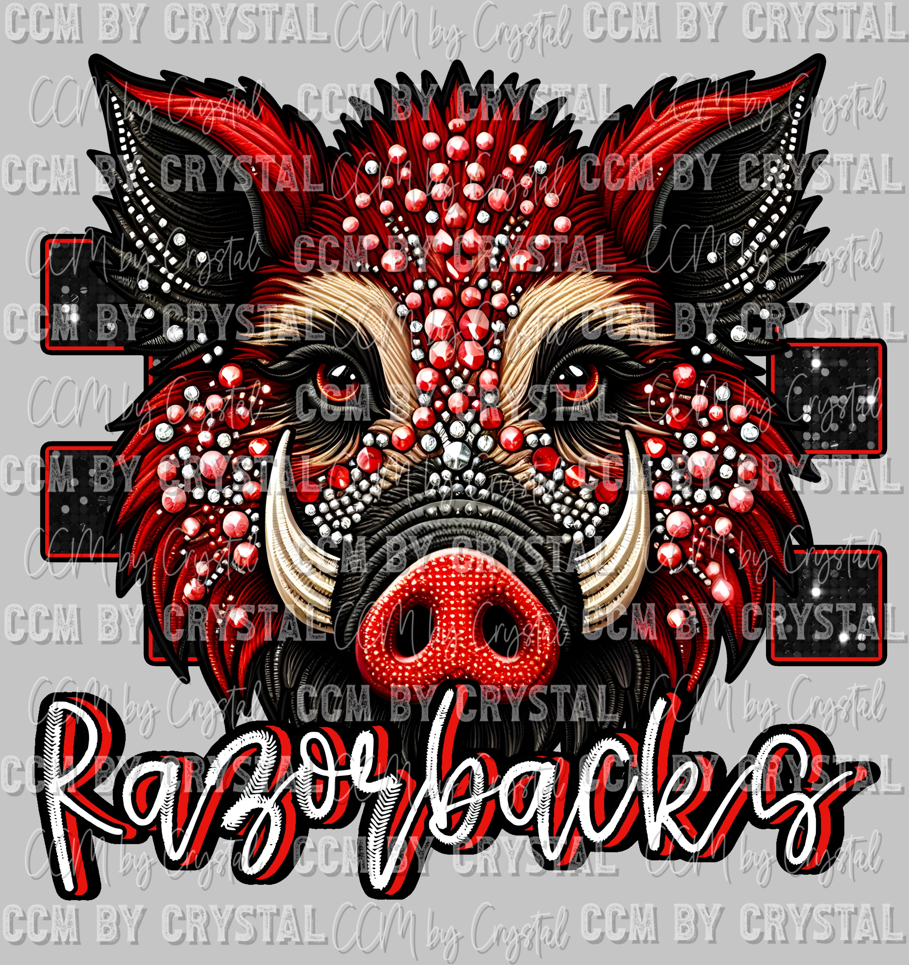Mascot Rhinestone Razorbacks Mascot Faux Rhinestone Effect Ready to Press Transfer DTF T ...