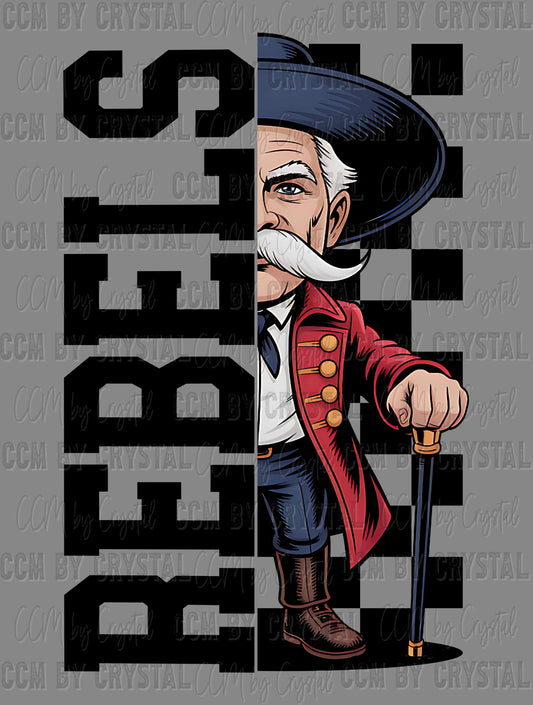 Rebels Checkered Sports Mascot Ready to Press Transfer DTF Transfer Sublimation Transfer