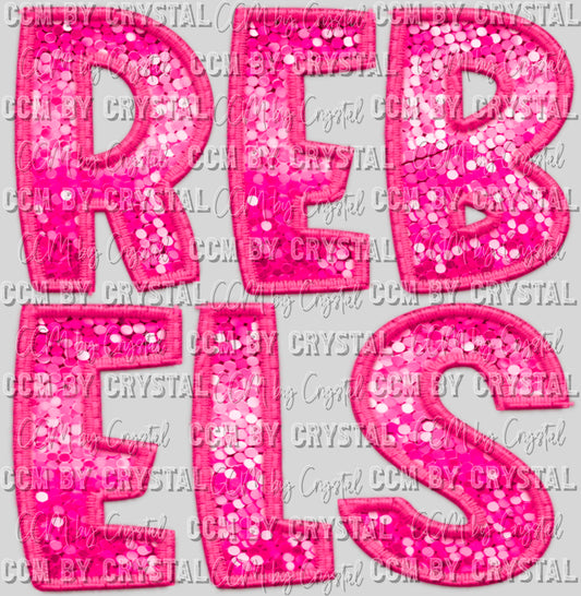Rebels Pink Mascot Faux Embroidery Faux Sequins PNG Digital File ONLY