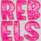 Rebels Mascot Faux Embroidery Faux Sequins Ready to Press Transfer