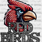 Red Birds Mascot Faux Rhinestone Effect Ready to Press Transfer DTF Transfer Sublimation Transfer