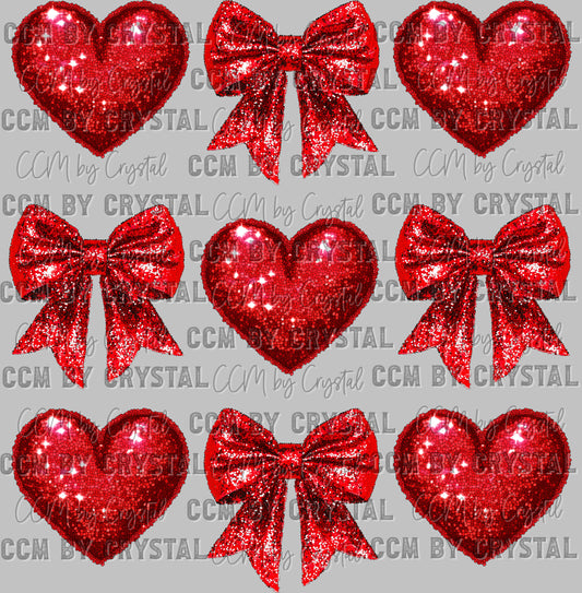 Hearts and Bows Valentines Day Ready to Press Transfer DTF Transfer Sublimation Transfer