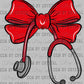 Red Stethoscope Bow Nurse Ready to Press Transfer DTF Transfer Sublimation Transfer