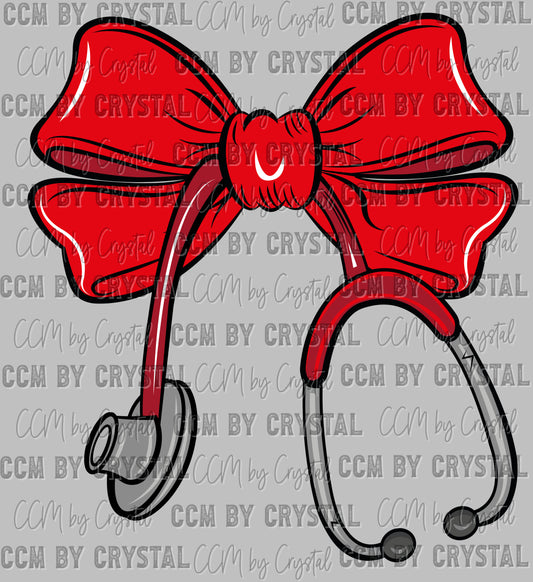 Red Stethoscope Bow Nurse Ready to Press Transfer DTF Transfer Sublimation Transfer