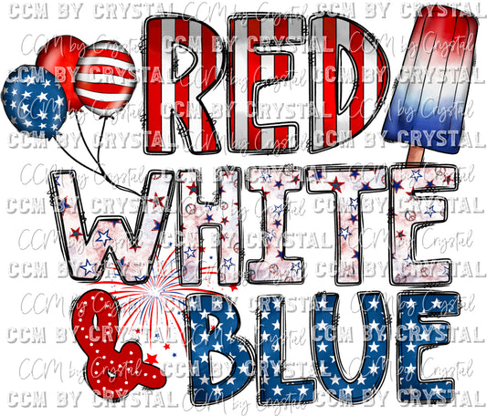 Red, White and Blue Patriotic Fourth of July Ready to Press Transfer