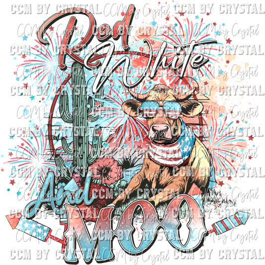 Red White and Moo Cow Fourth of July Patriotic Western Ready to Press Transfer