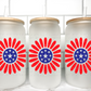 Red White and Blue Flowers UV DTF Transfer 16oz Libby Glass Can Wrap Ready to Apply