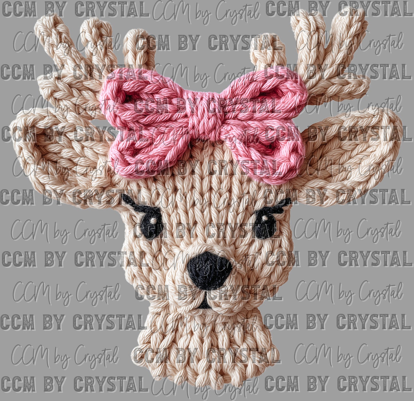 Reindeer girl Faux Fake Yarn Christmas Ready to Press Transfer Instant Peel DTF Transfer Sublimation Transfer