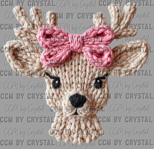 Reindeer girl Faux Fake Yarn Christmas Ready to Press Transfer Instant Peel DTF Transfer Sublimation Transfer