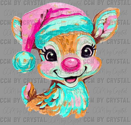 Reindeer Santa Hat Rudolph Christmas Faux Glitter Ready to Press Transfer DTF Transfer Sublimation Transfer