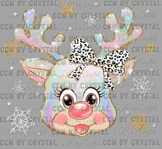 Colorful Reindeer Christmas Faux Glitter Ready to Press Transfer DTF Transfer Sublimation Transfer