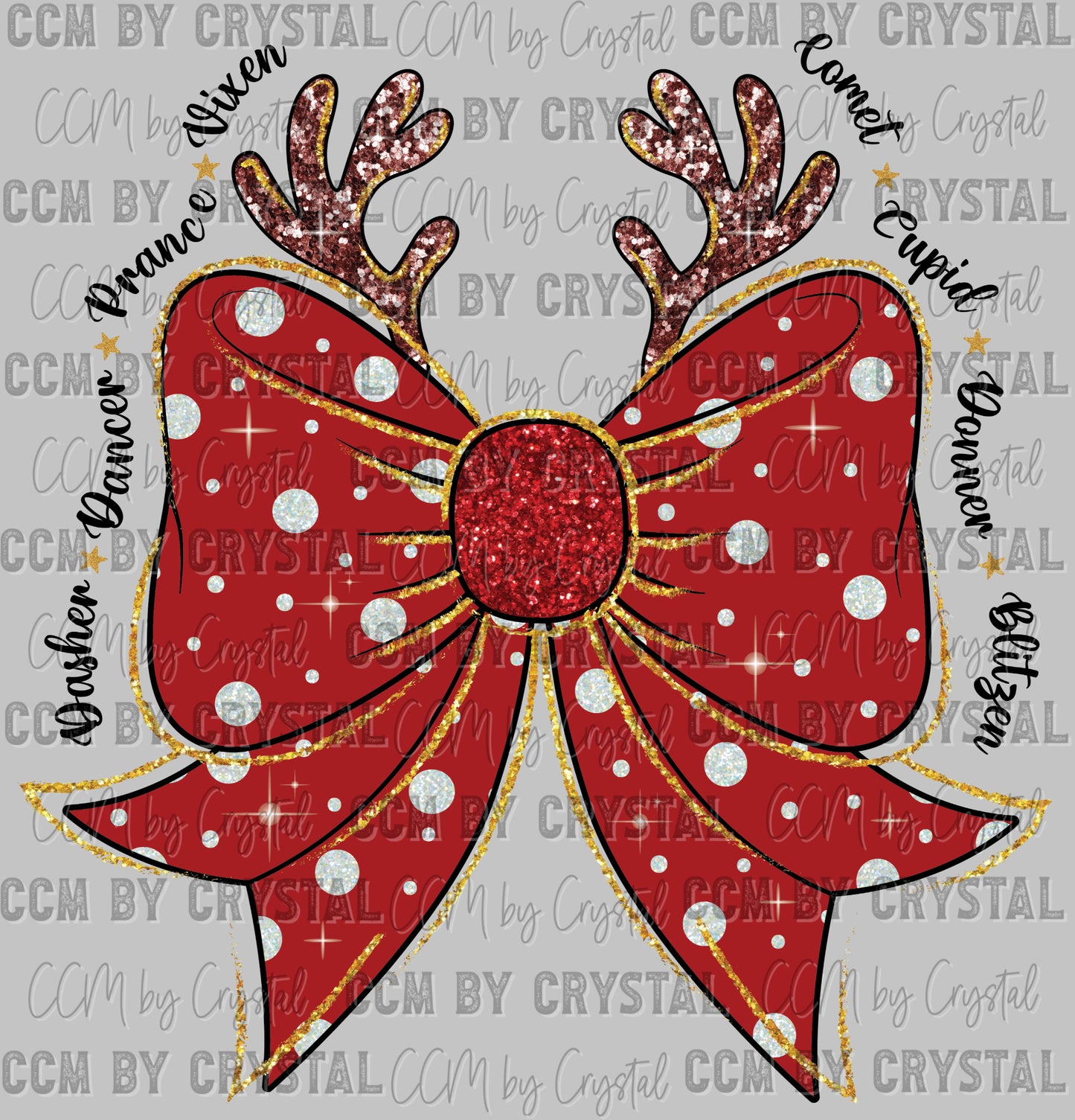 Christmas Reindeer Bow Ready to Press Transfer DTF Transfer Sublimation Transfer