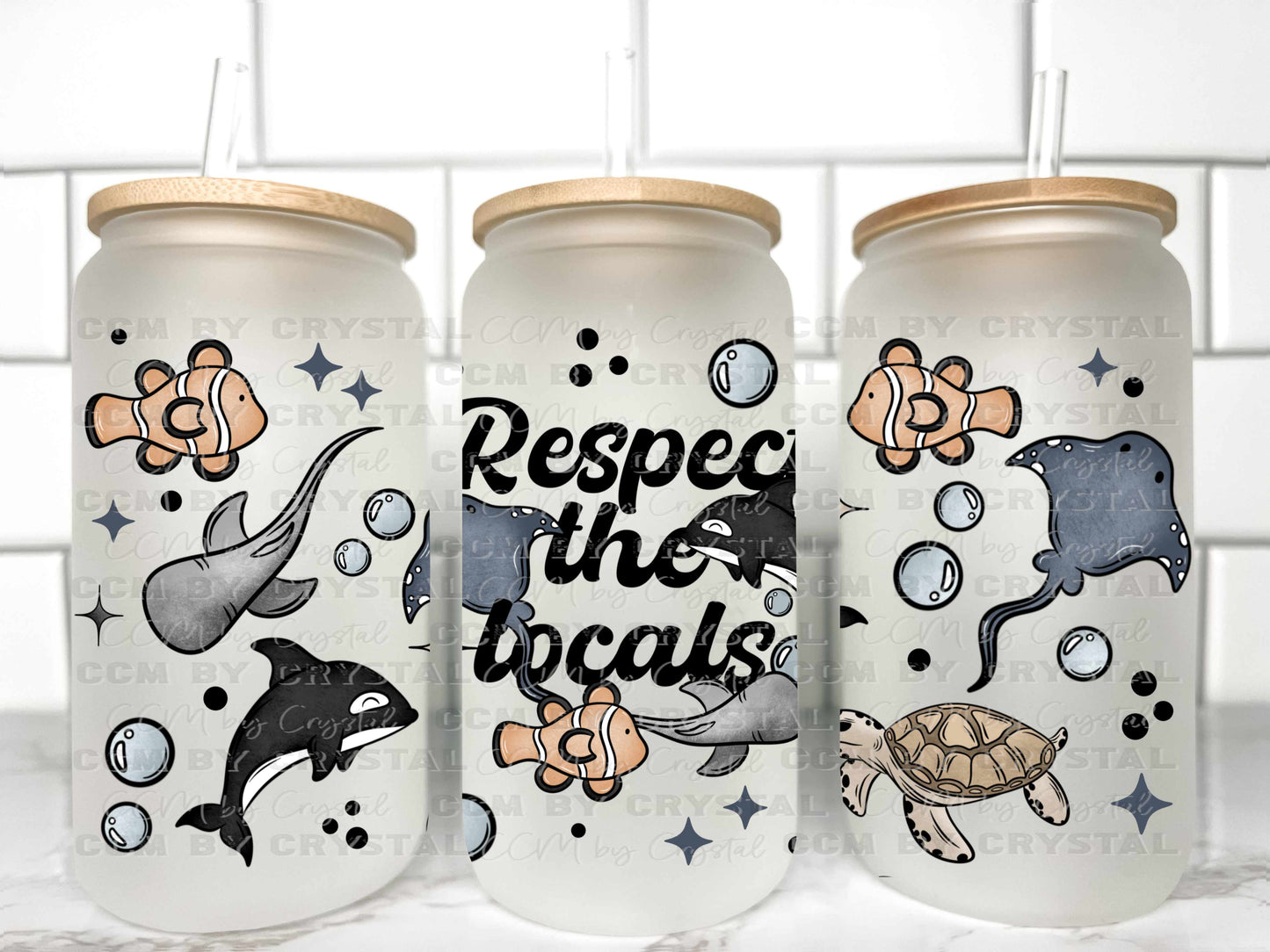 Respect the Locals Summer Ocean UV Transfer 16oz Libby Glass Can Wrap Ready to Apply
