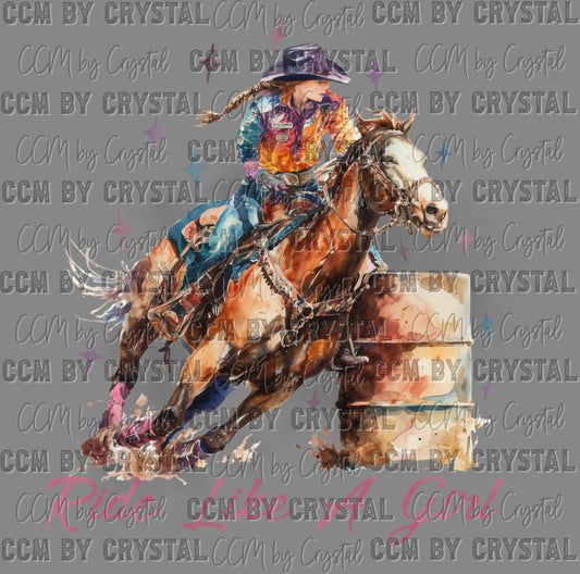 Western Ride Like a Girl Barrel Racing Cowgirl Ready to Press Instant Peel DTF Transfers Sublimation Transfers