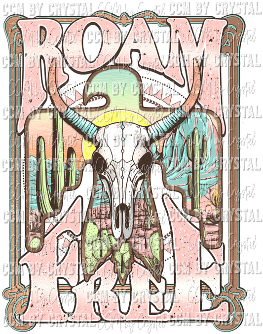 Roam Free Bull Skull Thunderbird BOHO Ready to Press Transfer