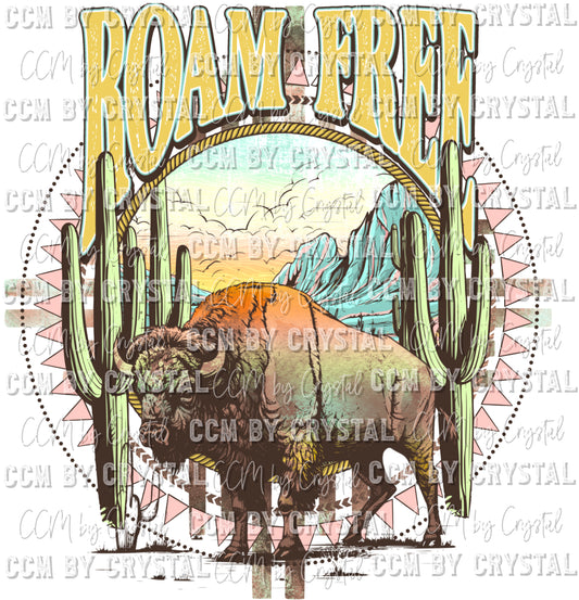 Roam Free Buffalo Bison BOHO Western Ready to Press Transfer
