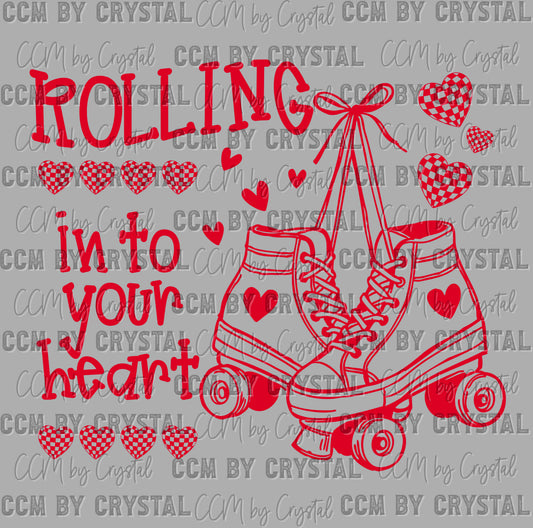 Rolling in to Your Heart Roller Skates Valentines Day Ready to Press DTF Transfers Sublimation Transfers