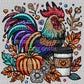 Fall Rooster Faux Rhinestone Effect Ready to Press Transfer