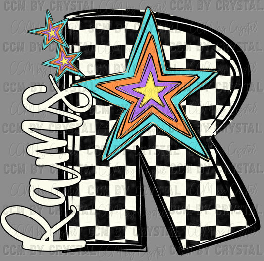 R Rams Checkered Mascot Ready to Press Transfer DTF Transfer Sublimation Transfer