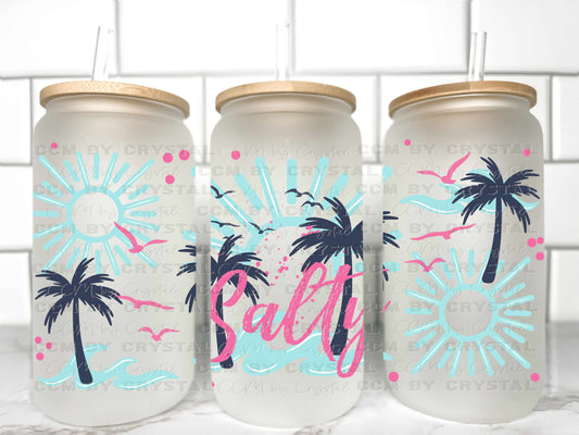 Salty Beach Summer UV Transfer 16oz Libby Glass Can Wrap Ready to Apply
