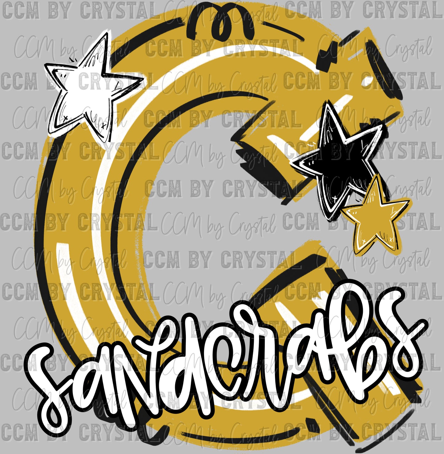 C Sandcrabs Gold Mascot Ready to Press DTF Transfers Sublimation Transfers
