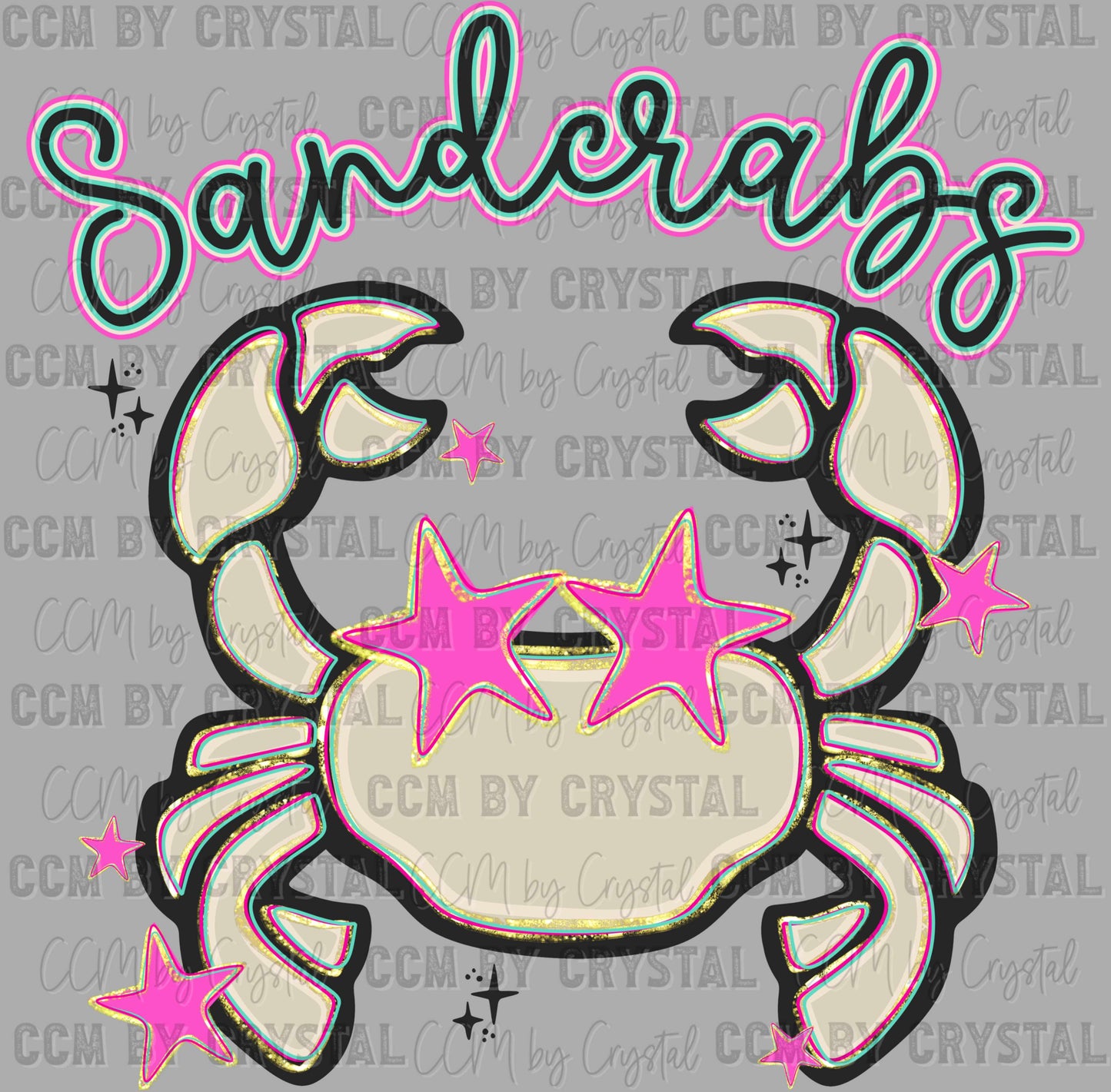 Sandcrabs Mascot Preppy Ready to Press Instant Peel DTF Transfers Sublimation Transfers
