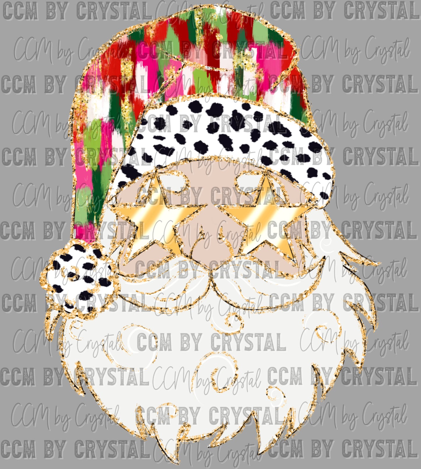 Santa Brushstrokes Christmas Faux Glitter Ready to Press Transfer DTF Transfer Sublimation Transfer