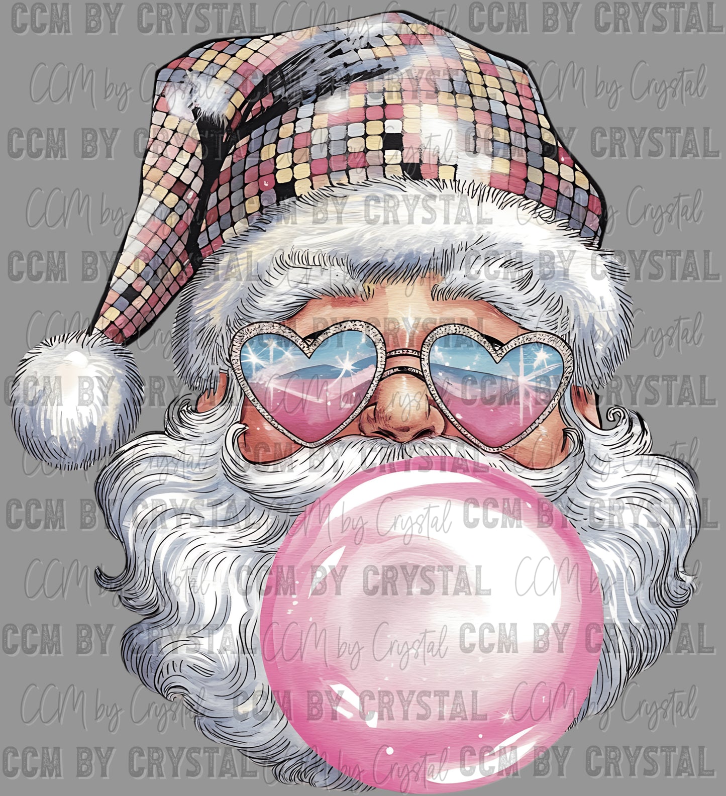 Christmas Disco Bubblegum Santa UV DTF Transfer Sticker Ready to Apply