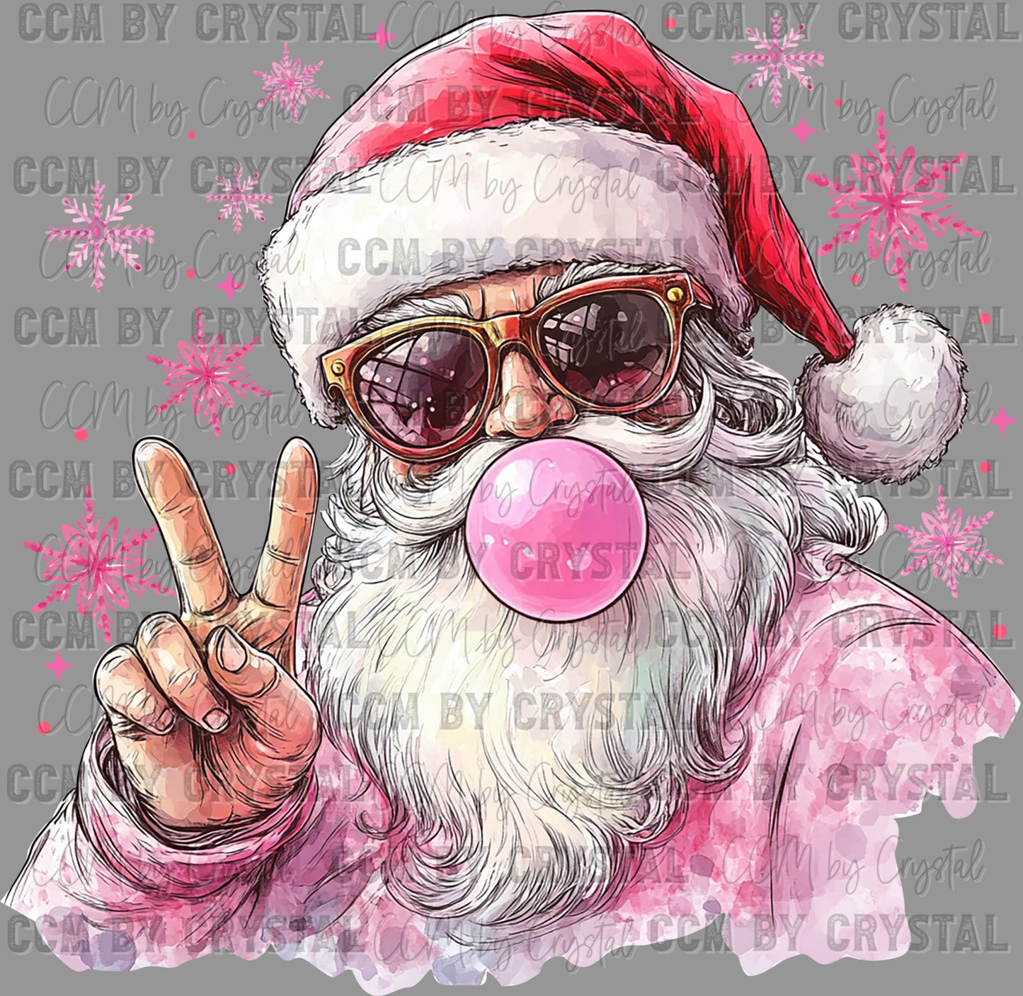 Christmas Pink Santa Bubblegum Snowflakes Ready to Press Transfer DTF Transfer Sublimation Transfer
