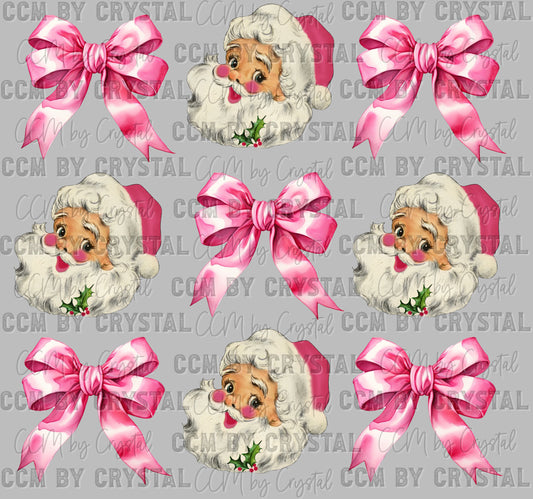 Pink Santa Pink Bows Christmas Ready to Press Transfer DTF Transfer Sublimation Transfer