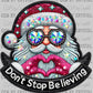 Don't Stop Believing Santa Christmas Faux Rhinestone Effect Ready to Press Transfer DTF Transfer Sublimation Transfer