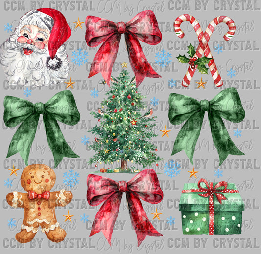 Christmas Santa Bows Ready to Press Transfer DTF Transfer Sublimation Transfer