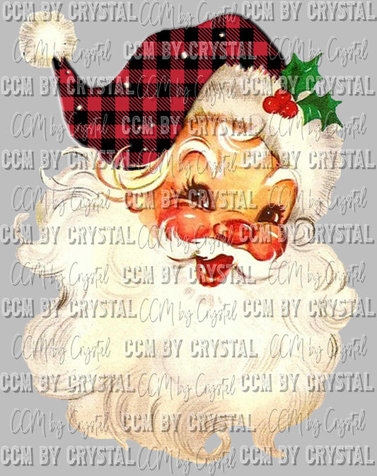 Santa Buffalo Plaid Hat Christmas Ready to Press Transfer