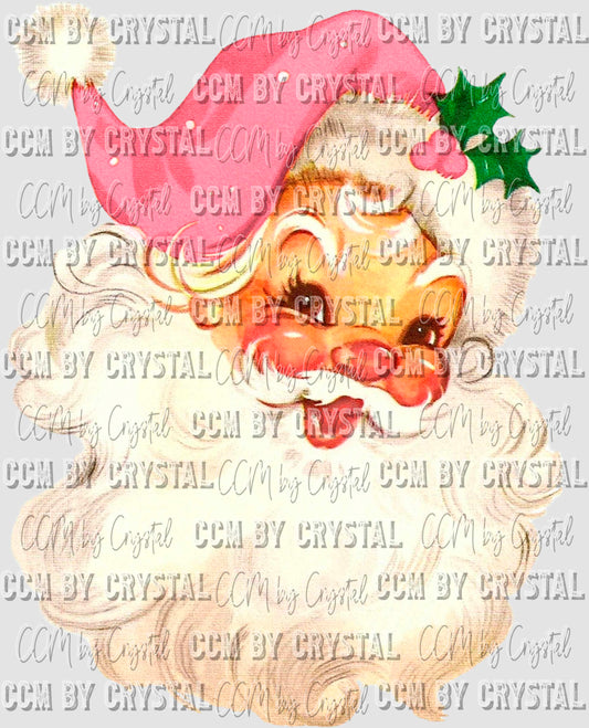 Retro Santa Pink Hat Christmas Ready to Press Transfer