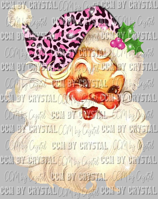 Santa Pink Leopard Hat Christmas Ready to Press Transfer