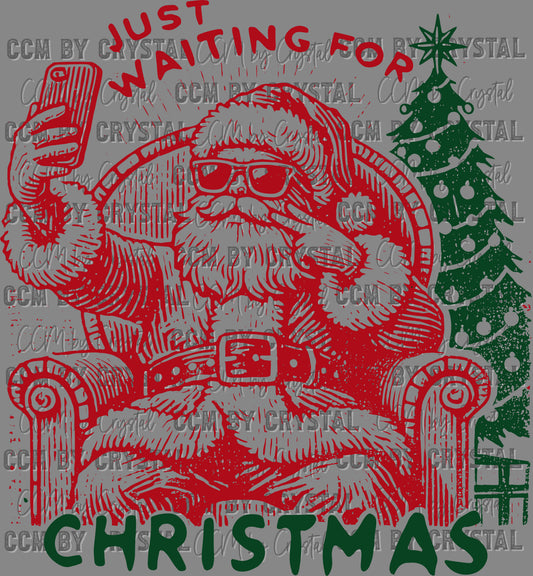 Just Waiting for Christmas Santa Selfie Ready to Press Transfer DTF Transfer Sublimation Transfer