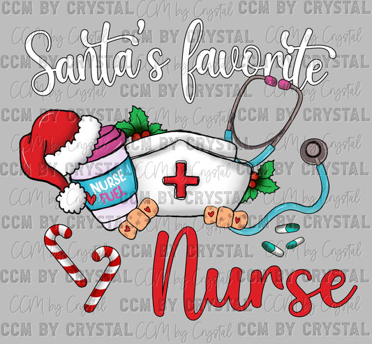 Santa's Favorite Nurse Christmas Ready to Press Transfer DTF Transfer Sublimation Transfer