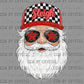 Santa with Sunglasses Sleigh Christmas Checkered Faux Fake Glitter Ready to Press Transfer DTF Transfer Sublimation Transfer