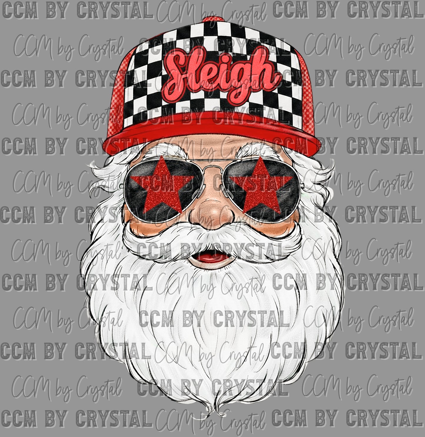Santa with Sunglasses Sleigh Christmas Checkered Faux Fake Glitter Ready to Press Transfer DTF Transfer Sublimation Transfer