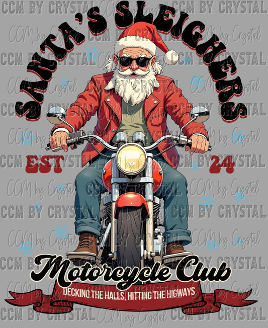 Santa's Sleighers Motorcycle Club Christmas Ready to Press Transfer DTF Transfer Sublimation Transfer