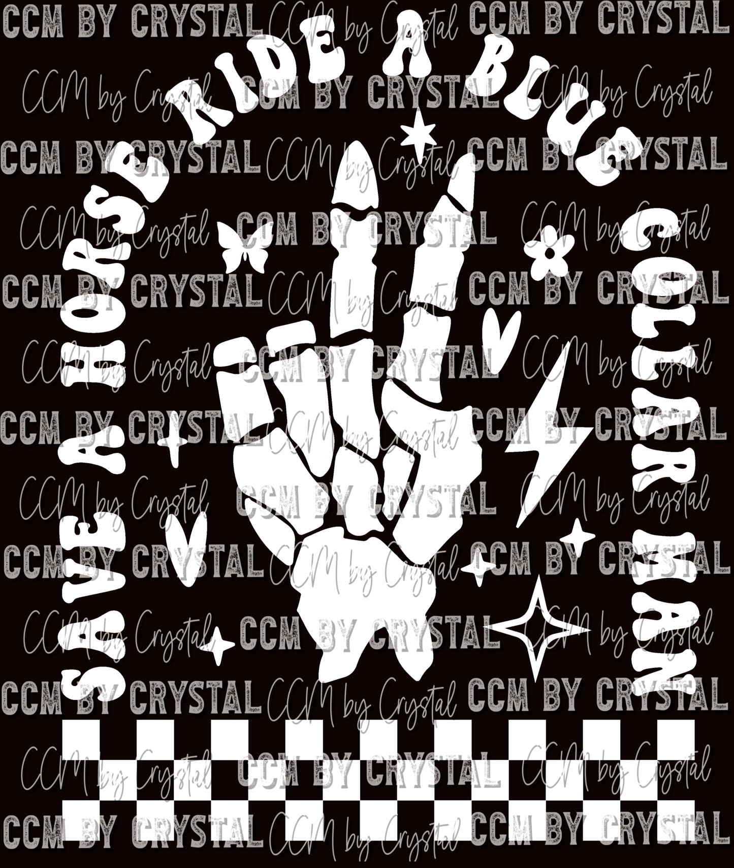 Save A Horse Ride A Blue Collar Man White Skull Ready To Press Transfer DTF Sublimation