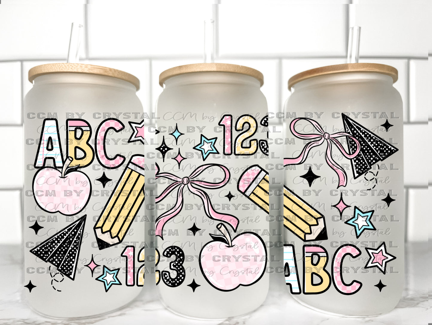 School Teacher ABC 123 UV Transfer 16oz Libby Glass Can Wrap Ready to Apply