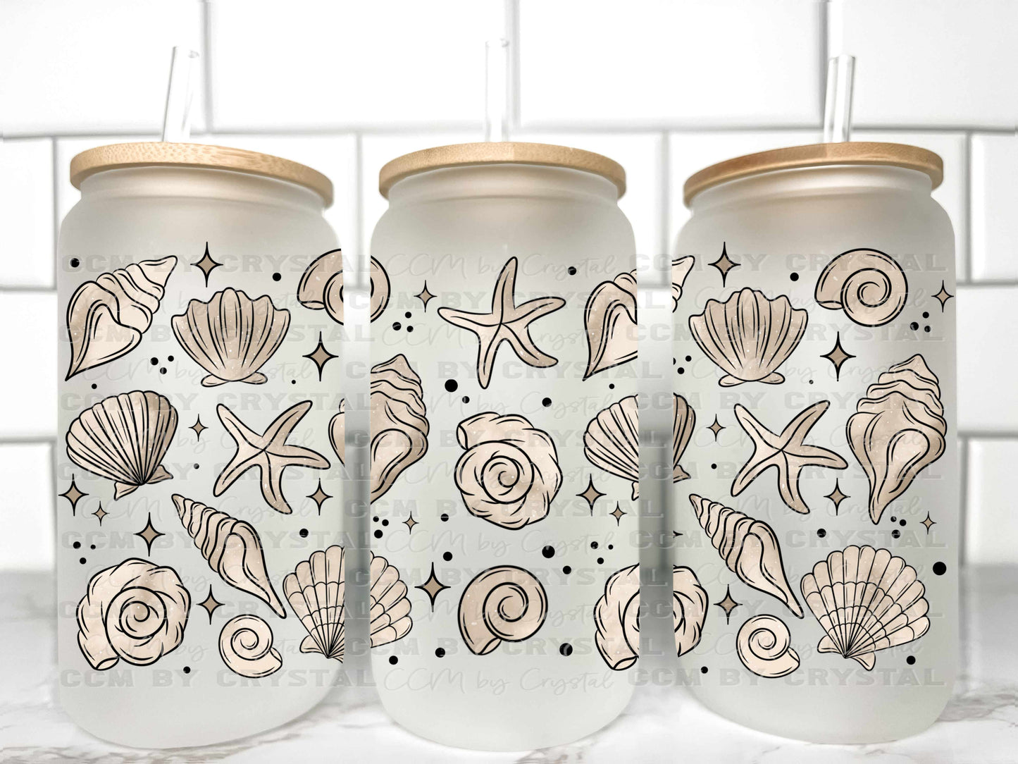 Seashells Summer Beach UV Transfer 16oz Libby Glass Can Wrap Ready to Apply