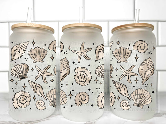 Seashells Summer Beach UV Transfer 16oz Libby Glass Can Wrap Ready to Apply