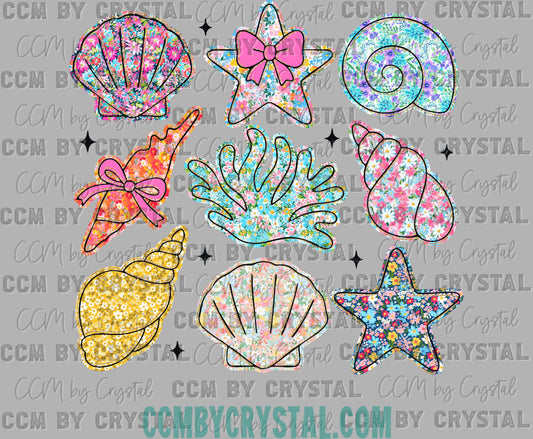 Seashells Beach Summer Summertime Ready to Press Transfer DTF Transfer Sublimation Transfer