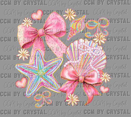 Seashells Bow Summertime Ready to Press Transfer DTF Transfer Sublimation Transfer