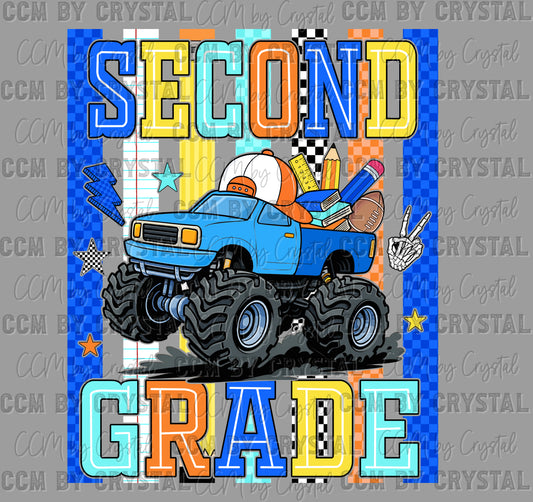 Second 2nd Monster Truck Back to School Ready to Press Transfer Direct to Film DTF Transfers