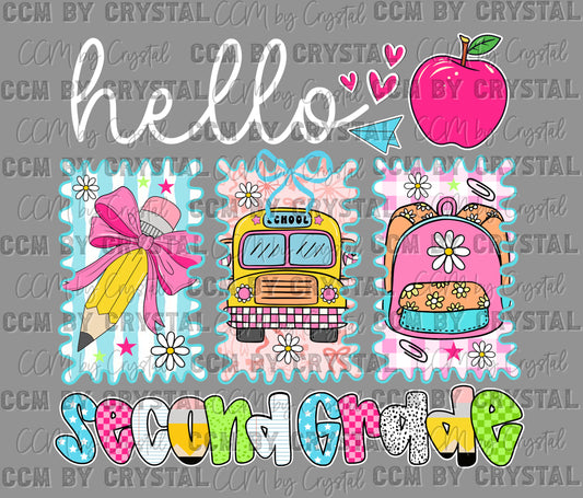 Hello, Second Grade Back to School Ready to Press Transfer DTF Transfer