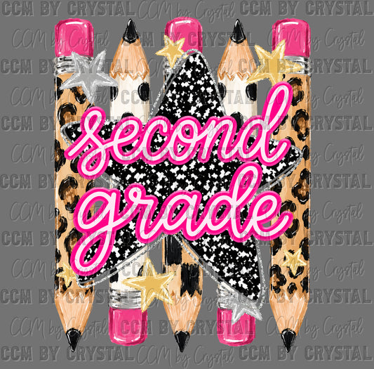 2nd Second Grade Leopard Pencils Back to School Ready to Press Transfer Direct to Film DTF Transfers
